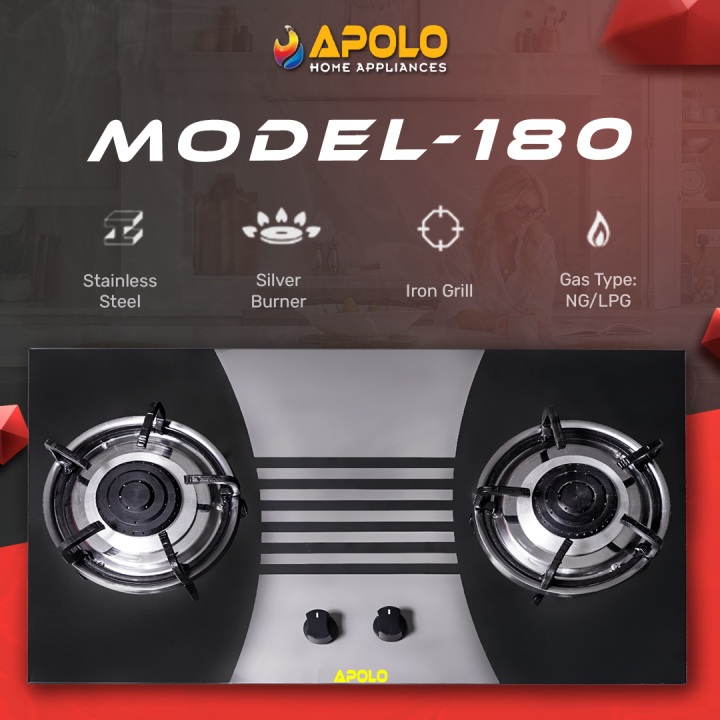 APOLO Manual Stove / Hob - Model 180 - 2 Burner - 100% Pure Stainless Steel Top - Rust Proof - 14 Days Return Warranty