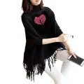 Women Hearts Tree Printed Fleece Poncho For Women Winter Printed Poncho For Girls. 