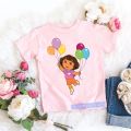 Fashion Kawaii Girls T-Shirt Dora Explorer Cartoon Print Kids Tshirt Summer Aesthetic Girls T Shirt Pink Short-Sleeved Tops. 