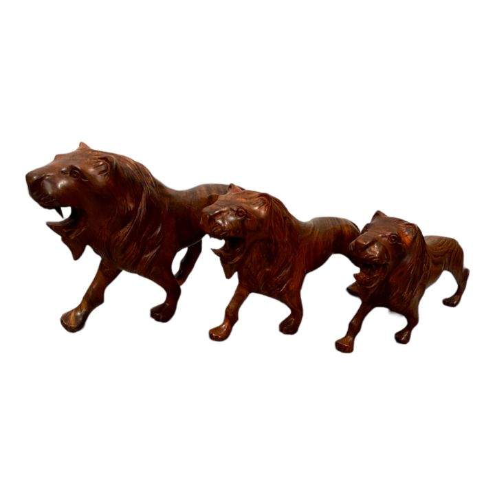 Handcrafted Wooden Lion Set, Creative Wooden Lions Set, Beautiful ...