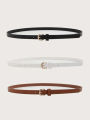 Premium Leather Belt for Girls and Women, Pack of 3 Thin Fashion Belts for Ladies, Stylish Buckle Belt for Jeans, Dresses, and Frocks, Elegant and Versatile Belt for Every Occasion, High-Quality Belt for Ladies, Fashionable Belt for Dresses and Jeans.. 