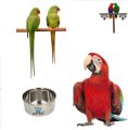 Zymal Store Natural wooden T shape perch with 2 attached stain less steel bowls,  Parrot T perch Stand, Bird Cage Accessories and wooden Platform for Grinding Chew. Toys for Cockatiel,Finches,grey macaw sun conure love bird. 