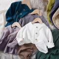Literary Fan ~ Spring Children's Baby Cotton and Linen Long-sleeved Jacket Thin button-up solid color cardigan for boys and girls. 