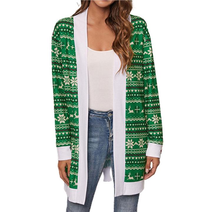 Casual Cardigan Oversized Christmas Print Casual Sweater Coat