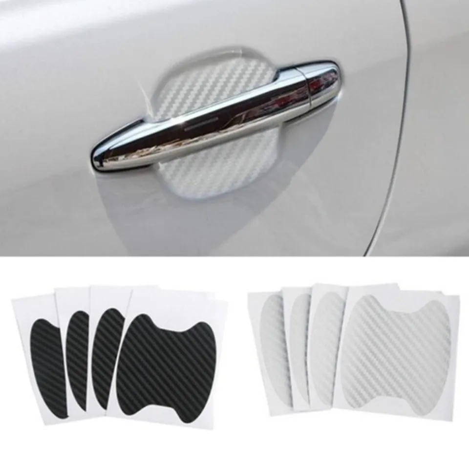 Ajxn 4 PCS Car Door Handle Sticker, Carbon Fiber Anti-Scratches Car Door Cup Protector, Non-Marking Auto Door Handle Protective Film, Universal For Most Car Handles (Black