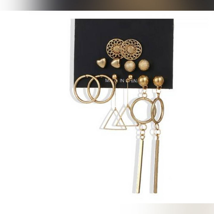 6 pair set Earings Stud & Drop Fashion Geometric Gold Color Set For Women Girls Metal  Earring  Jewelry