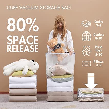 Cube Vacuum Bag Space Saver Organizer Compression Vacuum Sealer Storage Bags for Quilts Clothes 4 Corner Air Exhaust Daraz.pk