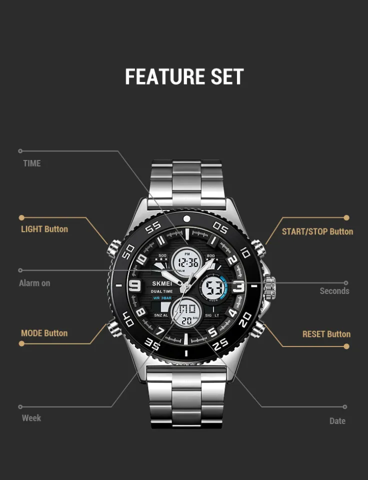 Mens Watches Reloj Bistec Stainless Steel Back Skmei Fashion