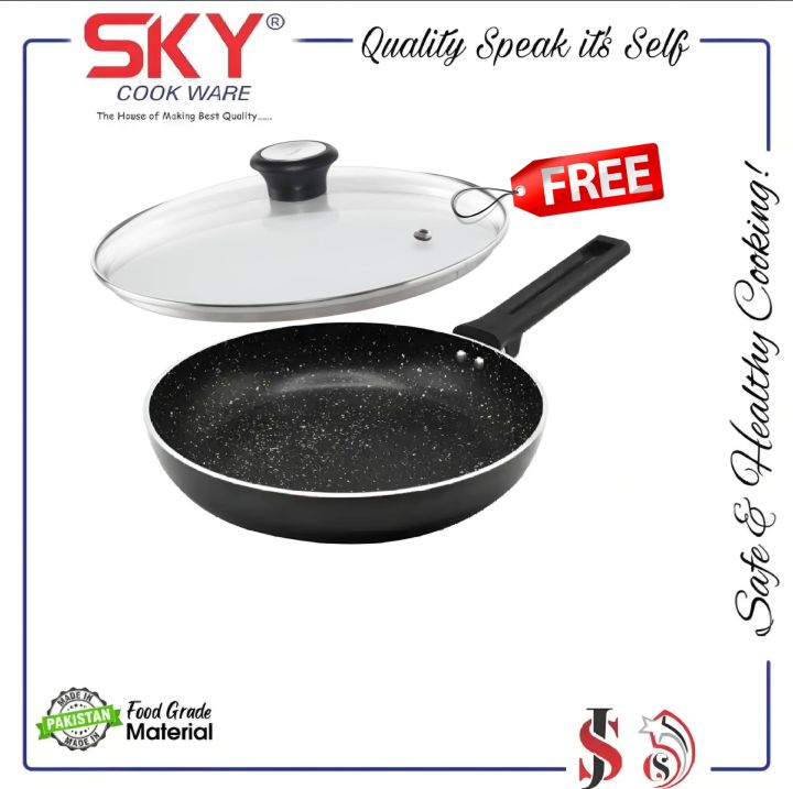 Marble Coating Fry pan with Glass Lid Free egg pan Non stick Teflon Coating Trending Item