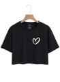 New Graphic Heart Logo Print Crop Top Round Neck Half Sleeves Casual Printed Cotton Crop T Shirt For Girls Women And Ladies. 