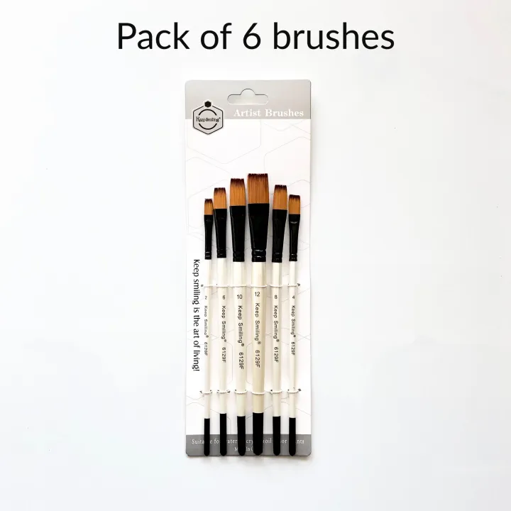 Pack of 6 paint brushes – Flat brush angular brush round tip artist brushes for painting