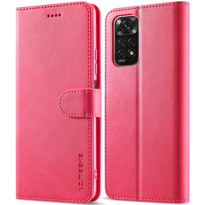 lthmy for Xiaomi Redmi Note 11S/Note 11 4G Premium PU Leather Magnetic Card Holder Flip Stand Cover