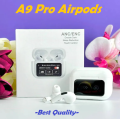 A9 Pro Touch Screen Airpods Pro | ANC/ENC Wireless Earbuds With Bluetooth 5.4 | LCD Display | Super Bass And Pop-Up Feature. 