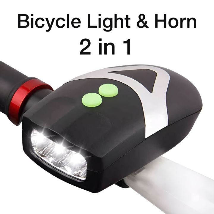 Bike Bits Bazaar Strauss Bicycle LED Headlight with Horn | Horn Lamp, Bike Headlight & Bicycle Horn | Universal Adjustable Front Head Light | 2 in 1 Device,(Black/Green