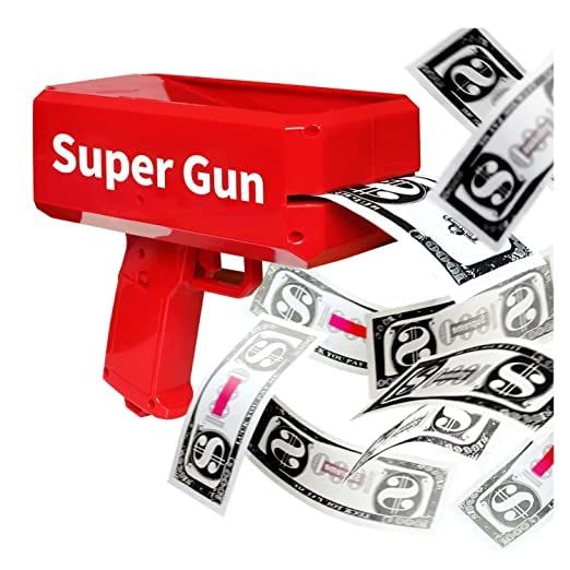 Rain Money Gun: Paper Playing Spray Money Gun - Prop Gun with 100 Pcs Play Money Cash - Exciting Party Supplies by MAQ Toys!