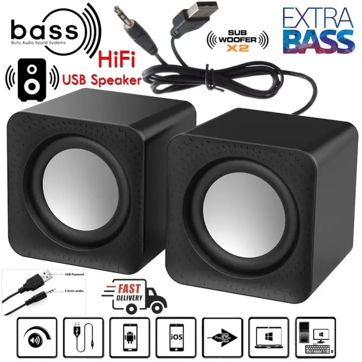 Computer Speaker with Volume Control Wired USB Speaker 3D Stereo 