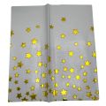 WHITE TABLE COVER WITH GOLDEN STARS ( 72 INCH X 54 INCH ). 