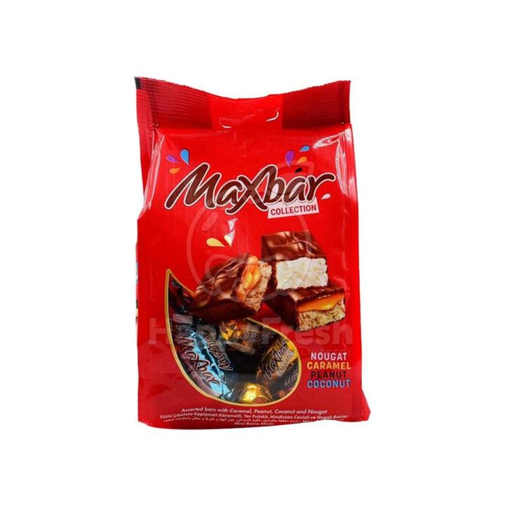 Maxbar Collection Nougat, Coconut, Caramel, Peanut Chocolate Pouch 142gm