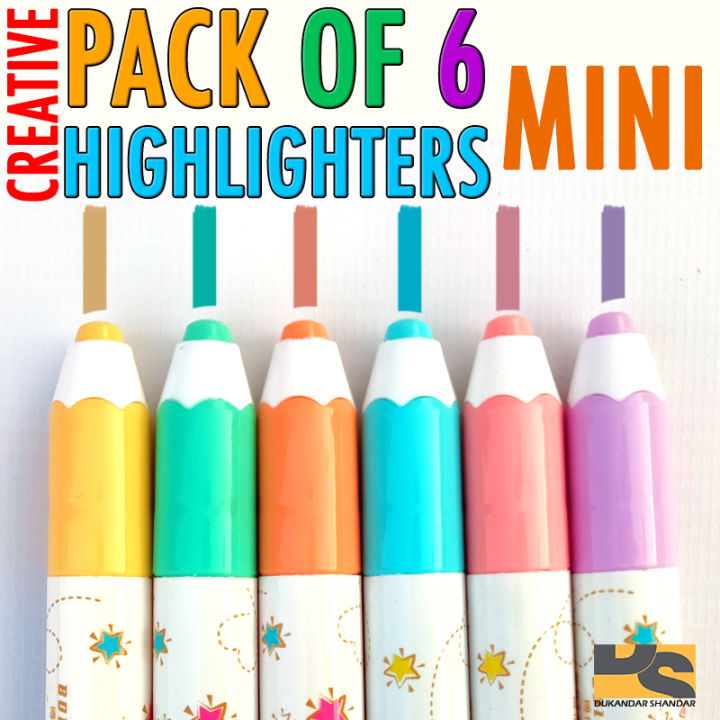 Mini Cute Pencil Shape Colourful Highlighter Markers, 6pcs/set Highlighter Pens| Cute stationary items for girls