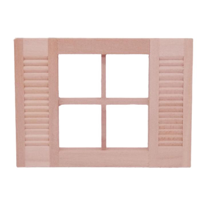 Dollhouse Window Frame Unique Portable Wood Miniature 4-Pane Shutters Window Model for 1/12 Doll House