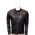 Men’s Shoulder Padded Stripe Leather Biker Jacket. 