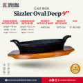 cast iron Sizzler 9" (22.7 CM), Oval Deep with Wooden Base, Krucible Kitchen, Cast Iron Naturally Non Stick, Serving. 