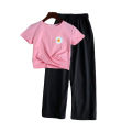 Summer Soft And Casual Suit Half Sleeve Tshirt And Flapper Trouser combo For Women And Girls. 