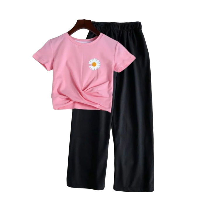 Summer Soft And Casual Suit Half Sleeve Tshirt And Flapper Trouser combo For Women And Girls