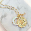 Twelve Zodiac Signs Runes New Moon Opal Pendant Necklace Retro Non Fading Zodiac Necklace Collar Girasol Opal Jewelry. 