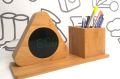 Techmanistan Wooden Digital Triangular Shape Desk Clock With Pen Holder, Alarm Clock with Stationery Holder, LED Wooden Alarm Clock, Desktop Clock, Stationery Holder, Pen Holder. 