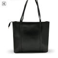 Eliza Black Long Handle Golden Accessories Top Zipper Tote Bag. 