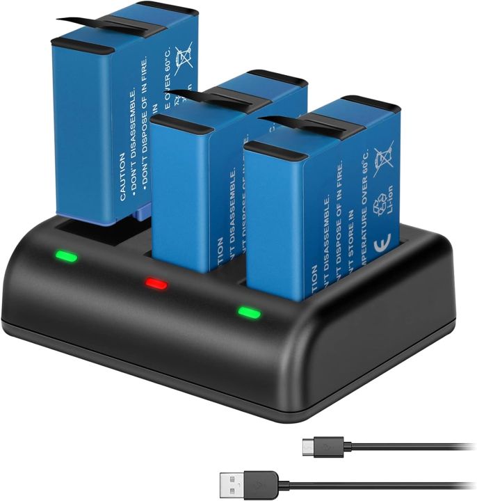 JYJZPB 3 Pack Batteries for Go Pro He ro 8 Battery, with Triple Fast Charger for Go Pro He ro 8 Go Pro He ro 7 Black and Hro 6/he ro5 Black, He ro 2018 Cameras Batteries (Blue)