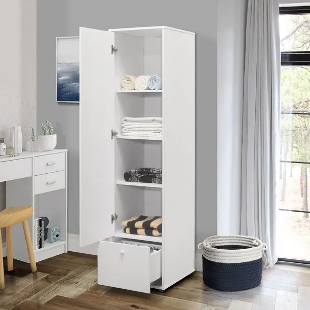 Wardrobe%20Cupboard%20Single%20Door%204%20Shelf%20%20With%20One%20Drawer%20Single%20Door%20White%20-%20Image%202