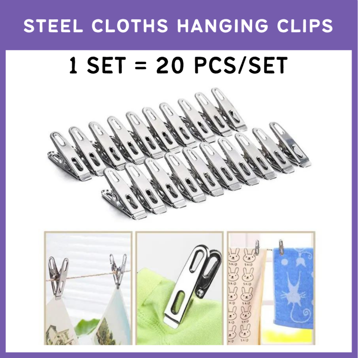 1 Set - 24Pcs/Set | Metal Cloths Drying Clip | Laundry Hanger Hooks | Wood Clothes Peg Pin | Wet Hanging Drying Clips | Windproof Chutki Chimti | Clothing Line Pegs Pins | Bamboo Clothpins Clothpegs | Clamps Dryer For Socks, Towels, Underwear. Laundry