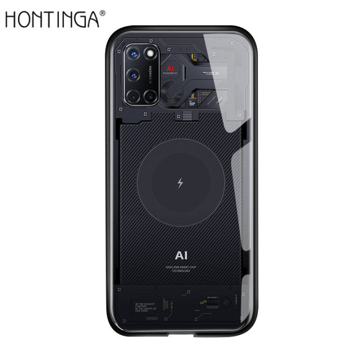Hontinga Casing Case For OPPO A92 A52 Case Technology Circuit Board Explorer Exploration Theme Version Case Tempered Glass Back Cover Casing Hard Case For Boys Men