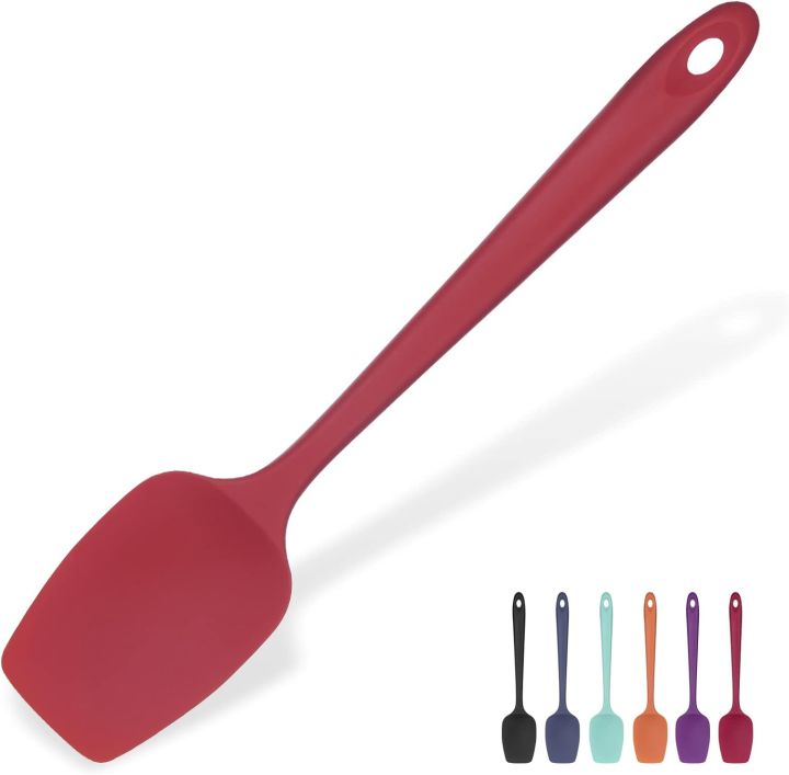 Silicone Spoon Spatula- Heat Resistant Flexible Seamless Rubber Spatula - Baking and Cooking Silicon Kitchen Utensil for Nonstick Cookware Mixing, Stirring and Scraping (29cm, Red)