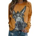 G&H Women Fashion Autumn Long Sleeve Pullover Blouse Donkey Print Loose Sweatshirt. 