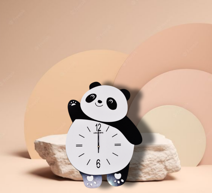 Lazium Arts Wooden Panda Clock | Cute Panda Design Wall Clock for Kids ...