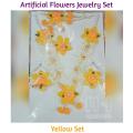 5 Pieces Artificial Flowers Jewelry Set For Mehndi and Wedding, White with Red or Yellow Flowers. 