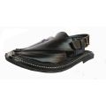 Black Polish Peshawari Chappal With Hand Made Sole. 