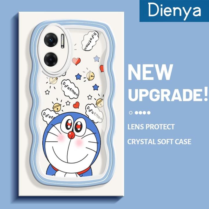 dienya For Xiaomi MI Redmi 10 5G Case Cartoon Cute Shy Doraemon Colorful Lovely Cream Wave Border Soft Clear Shockproof Phone Cases Creative Camera Transparent Casing Simple Silicone Protective Cover