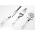 Stainless Steel Cake Knife, Server Set and Pizza Cutter with Acrylic Handle. 