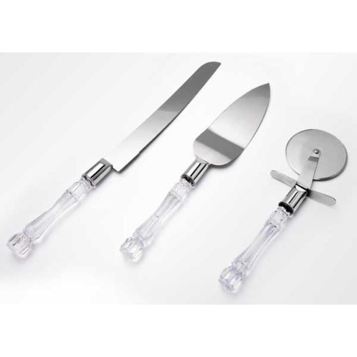Stainless Steel Cake Knife, Server Set and Pizza Cutter with Acrylic Handle