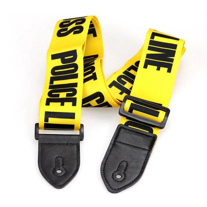 Guitar Strap Yellow "POLICE LINE DO NOT Cross" + Leather Guitar Stock Strap W0U7