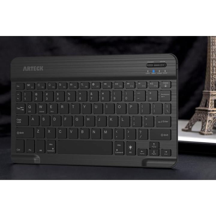 HB030B Universal Slim Portable Wireless Bluetooth 3.0 7-Colors Backlit Keyboard with Built in Rechargeable Battery, Black