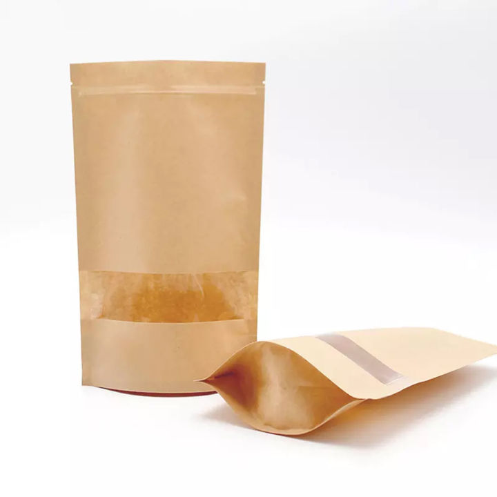 12x20 cm  food Grade Kraft paper stand up Pouches 100pcs/Lot Brown kraft paper stand up pouch, stand up paper bags with window and zipper Packaging material, packaging box, packaging bags food container, food