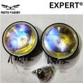 Moto Fusion × Expert Imported 5 Inch Fog Lamp Set: Ultra Yellow Racing Lamps for All Cars & Motorcycles, 12V 55W, Universal Compatibility, Special Resistant Housing - Enhance Visibility in Rain, Snow, and Fog. 
