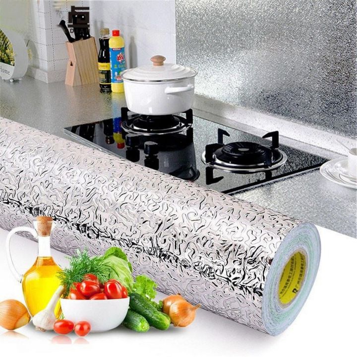 Aluminium Foil Paper Mats Oil Kitchen Backsplash Wallpaper Stickers, Kitchen Silver Stickers Self Adhesive Kitchen Aluminum Foil Stickers Oil Proof Waterproof Kitchen Stove Sticker