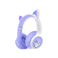 AKZ-07 Cross-Border New Arrival Cartoon Cute Headset Bluetooth Headset RGB Glowing Cat Ears Extra Bass Headphones. 