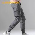 Loveseason Fitness Pants Mid-Rise Multi Pockets Solid Color Casual Cargo Pants. 